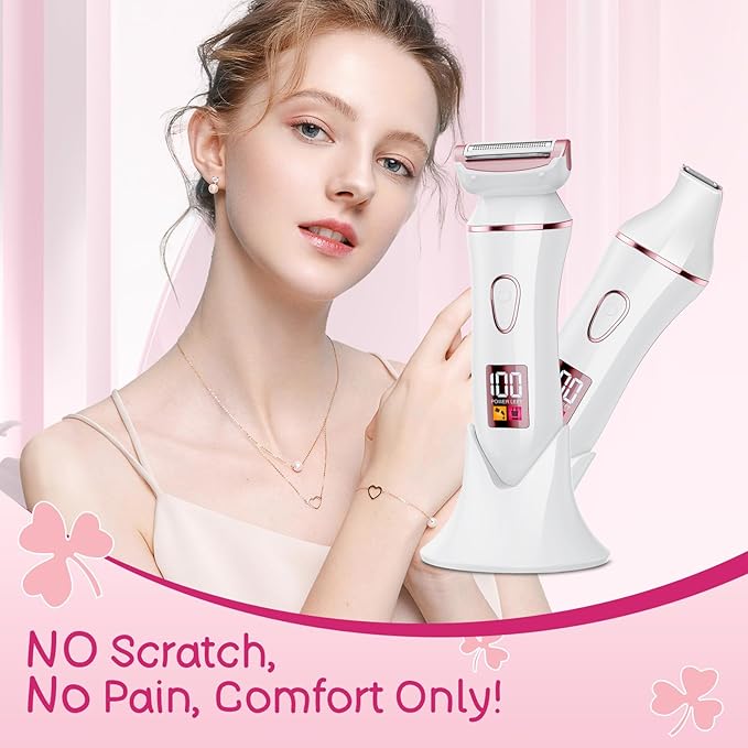 2-in-1 Bikini Trimmer for Women, Gifts for Women, Electric Shaver for Womens, Rechargeable Wet Dry Lady Hair Remover,IPX7 Waterproof, Razor for Legs