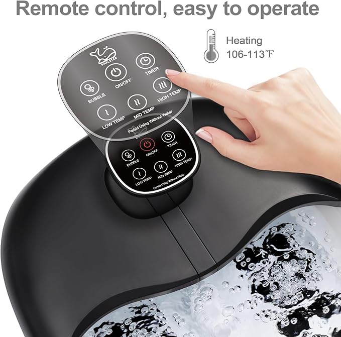 Collapsible Foot Spa Bath Massager with Heat Bubbles and Vibration Massage and Jets, 16oz Tea Tree Oil Foot Soak Epsom Salt, WHALSTAR Foot Bath Bucket With Red Light & Remote