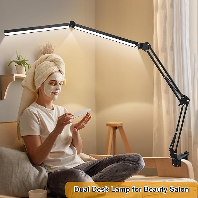 Toolour Desk Lamps for Nail Tech,24W Large Dual Architect Lamp with Remote Control,5 Colors Stepless Dimming Sleep Mode & Memory Function Workbench LED Halfmoon Light for Beauty Salon Home Office