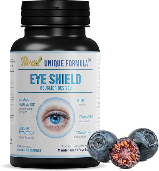 Eye Shield Supplement with Bilberry Extract, Lutein, Zeaxanthin, Astaxanthin, and Beta-Carotene - Supports Dry Eyes, Vision Health, and Night Vision, 90 Veg Capsules