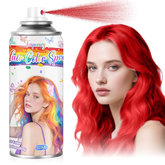 Red Temporary Hair Color Spray for Kids & Women- Washable Root Touch Up Hair Dye, Non-Sticky Hair Wax for Christmas,Cosplay,Parties (120ML, Red)