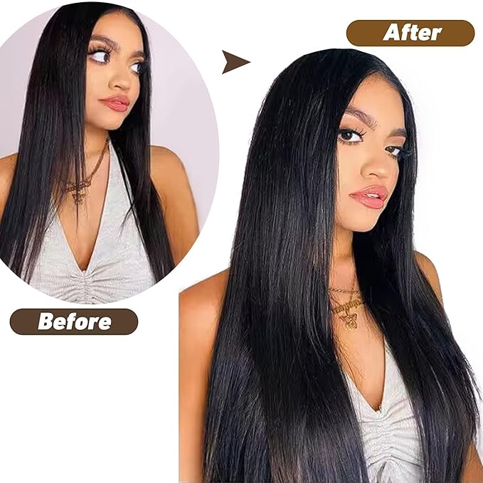 18" Clip in Human Hair Extensions Full Head 150g 7 Pieces 16 Clips Natural Black Double Weft Brazilian Real Remy Hair Extensions Thick Straight Silky (18",150g #1B)
