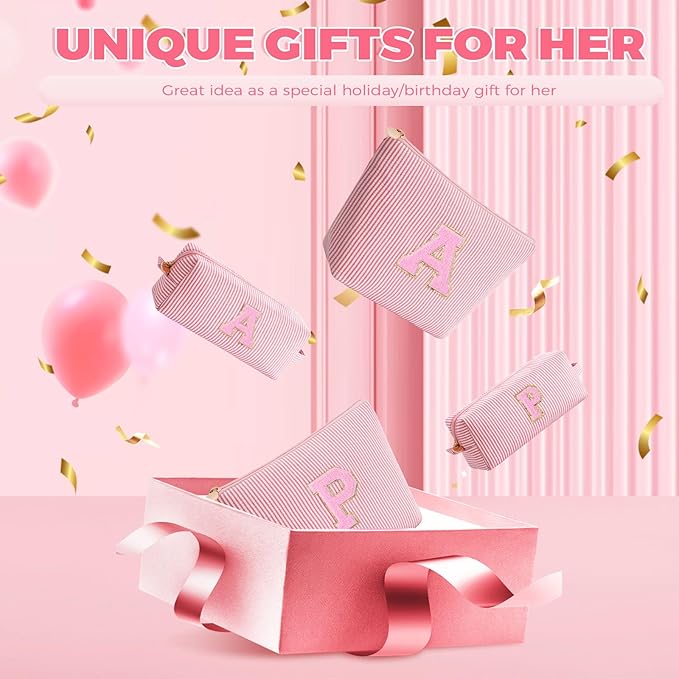 Monogrammed Gifts for Women - Cosmetic Bag for Teen,Initial Cute Makeup Bag Set for Women,Trendy Pouch for Niece Sister Friend Female Her,Birthday Gifts for Daughter - Peach,J