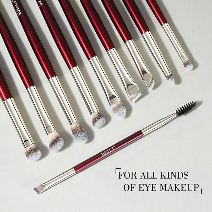 BEILI Makeup Brushes 15Pcs Professional Eyeshadow Brush Set Premium Synthetic Makeup Brushes for Liquid, Cream & Powder Eyeshadow(Red)