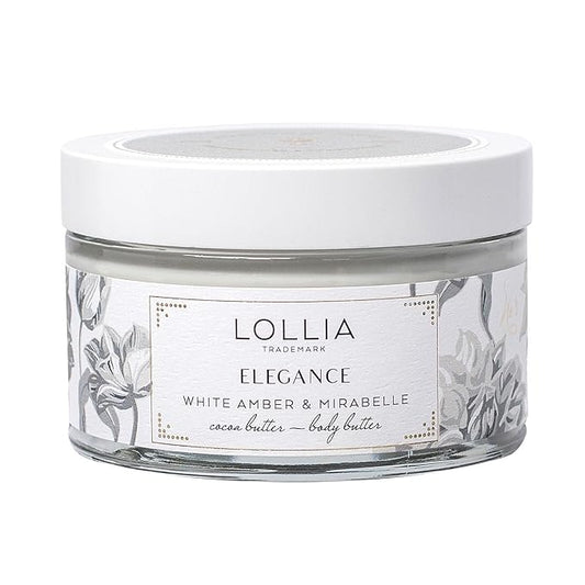 LOLLIA Elegance Body Butter, 5.5 oz. – White Amber & Mirabelle - Shea Butter & Cocoa Butter, Body Lotion for Women, Hydrating & Smooth Body Moisturizer