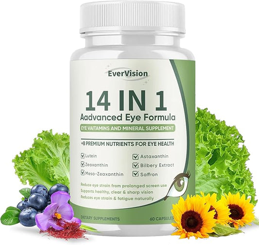 14 in 1 Advanced Eye Formula, Eye Vitamin and Mineral Supplement with Zinc, Lutein, Zeaxanthin & Bilberry Extract, 60ct