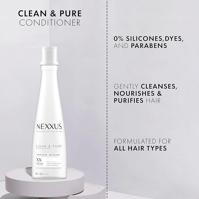 Nexxus Clean and Pure Conditioner With ProteinFusion, Nourished Hair Care, Silicone, Dye, and Paraben Free 13.5 oz