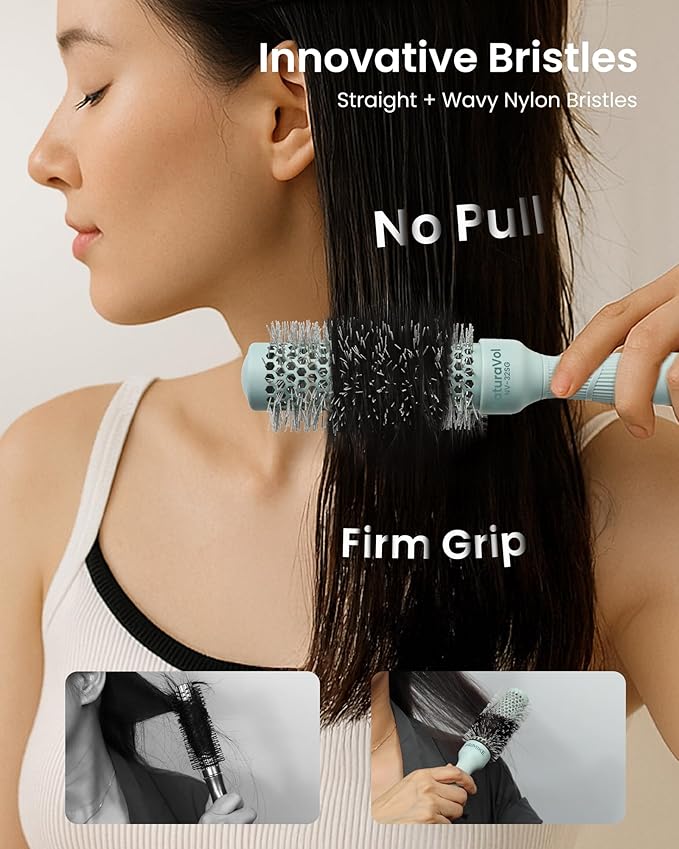 AIMIKE NaturaVol Round Brush for Blow Out, Small Round Hair Brush Nano Thermal Ceramic & Ionic Tech, for Blow Drying & Salon-like Styling at Home, Maximum Volume Shine - 1.3" Barrel, 2.1" w/Bristle