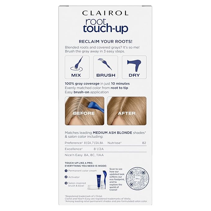 Clairol Root Touch-Up by Nice'n Easy Permanent Hair Dye, 8.5A Medium Ash Blonde Hair Color, Pack of 2