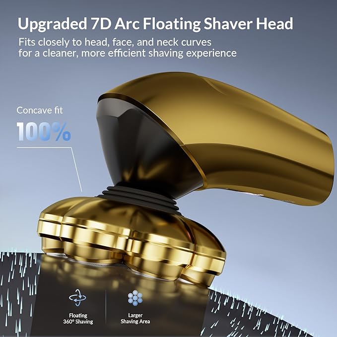 Head Shavers for Bald Men - 7D Arc Electric Razor with Magnetic Detachable Head, Waterproof Wet Dry 5-in-1 Electric Shaving & Grooming Kit, LED Display Rechargeable Head & Body Hair Shaver, Gold