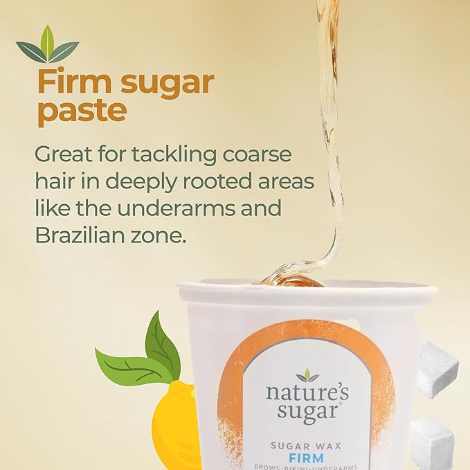 Nature's Sugar Wax Sugaring Paste for Legs, Back, Arms, Chest. All-Natural Hair Removal for Women and Men. All skin types. Vegan. Cruelty-Free. (2-Pack Firm)