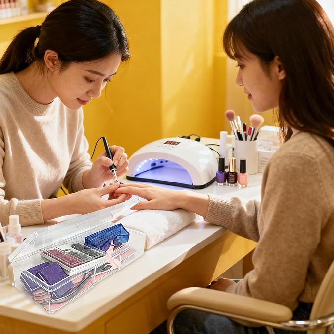 Plastic Nail Storage Manicure Tool Box, 4PCS Storage Personal Box Nail Implement Storage Box Organizer Case Box for Nail Art Pedicure Supply (Clear-4pcs, Large)