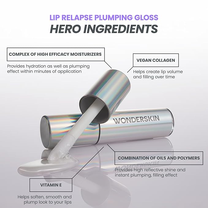 Wonderskin Lip Plumper Gloss - Lip Relapse Plumping Gloss for Fuller-Looking Hydrating, Non-Sticky High-Shine Finish
