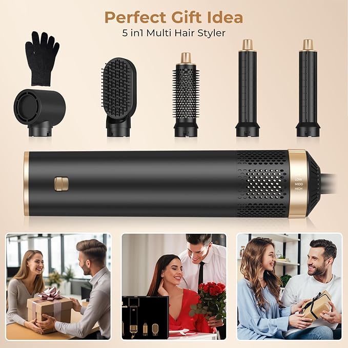 5 in 1 Hair Dryer Brush Set, Negative Ion Blow Dryer Brush Upgrade Hot Air Brush Air Styler Curling Wrap Air Curler, Curling Iron Hair Styling Tools As A Gift for Straight/Curl/Drying/Smoothing