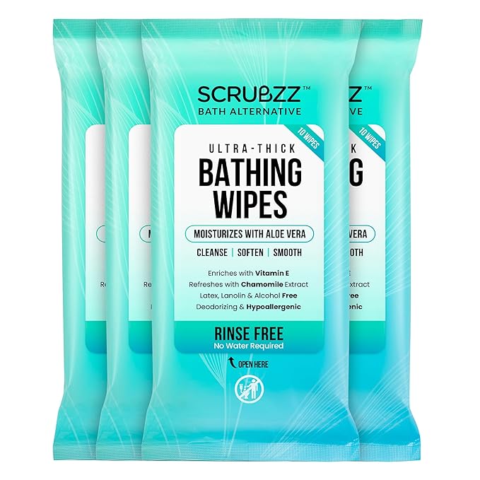 Extra Large Bath Wipes for Adults No Rinse - 40 Disposable Body Cleansing Cloths for Men, Women & Elderly - Great for Gym, Camping, Post Surgery