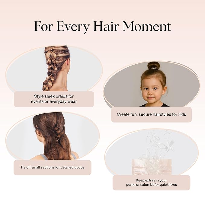 Kitsch Hair Ties No Damage for Kids, Teens and Women - Rubber Bands for Hair Styling | No Snag Hair Elastics | Daily Hair Accessories | Ideal Gifts for Women - 500pcs (Clear)