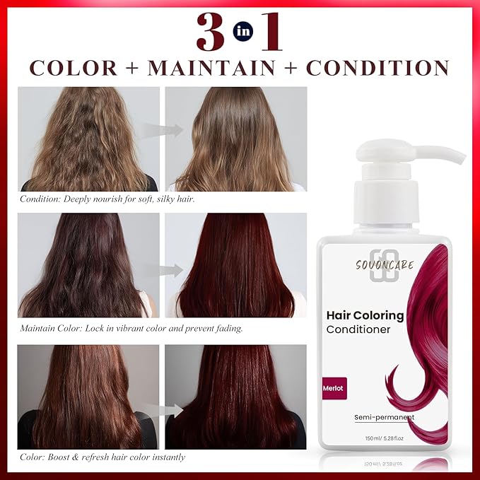 SOVONCARE Merlot Hair Color Depositing Conditioner Mask 5.28 OZ, Cruelty-Free