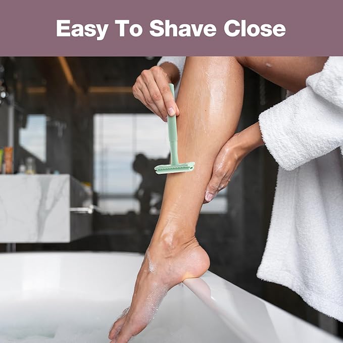 KINGHOOD Safety Razor for Women with 10 Double Edge Razor Blades, Single Blade Razors for Women and Men, Resuable razor, Plastic Free - Green