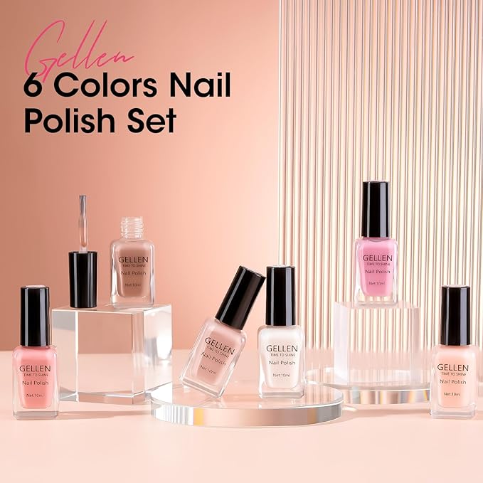 GELLEN Sheer Nude Jelly Nail Polish Not UV Gel, Neutual Regular Nail Polish, Translucent Nude Pink Milky White 6 Colors Set for Acrylic Natural Nails Home Salon, Quick Air Dry, Hema Free, Non-toxic