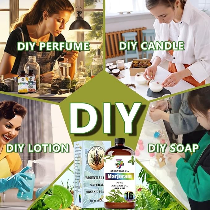 Marjoram Essential Oil (16 oz / 480 ml) – Marjoram Oils for diffusers, humidifiers, Home Baths, Cleaning Products, Yoga, DIY Soaps and DIY Scented Candles