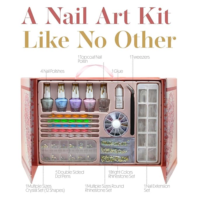 Nail Art Kit for Girls - Beginner's Set with Rhinestones, Crystals, Tweezer, Dotting Tool & Accessories