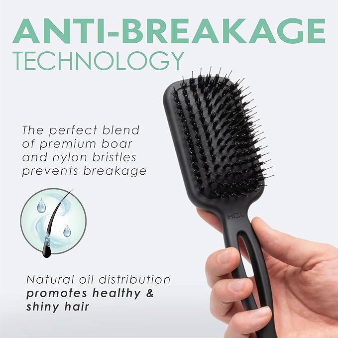 MINT Mizu Waterproof Boar Bristle Hair Brush for Women | Create Long-Lasting Shine | Premium Anti Breakage Detangling Paddle Wet Brush for Healthy Scalp & Hair Growth | Travel Hairbrush for Women
