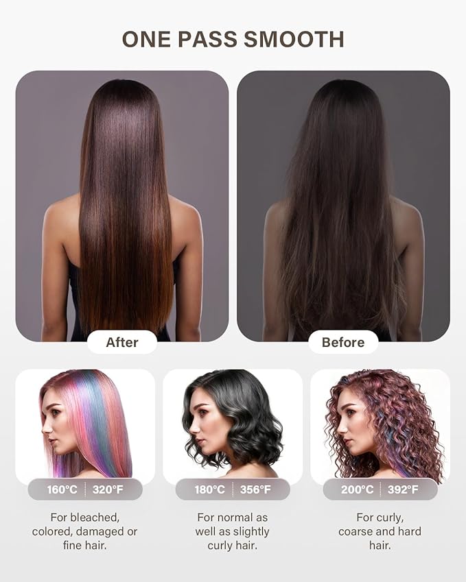 Cordless Hair Straightener Brush, 2 in 1 Curling & Straightening Brush with 200 Million Negative Ions, Mini Travel Hot Straightener Comb for Women, Fast Heating & Dual Voltage