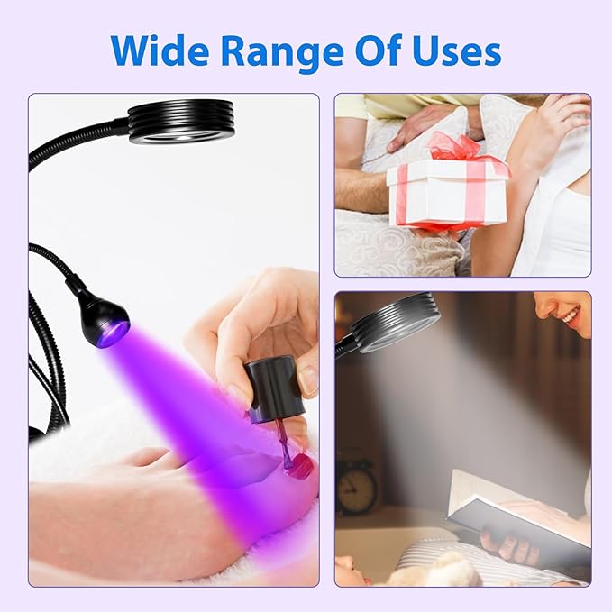 AORAEM LED Nail Lamp Double-Headed U V LED Light Quicky-Dry Nail Manicure Dryer Curing Light with Portable Gooseneck and Clamp Flash Cure U V Light for Gel Nails Professional Home DIY Salon Black