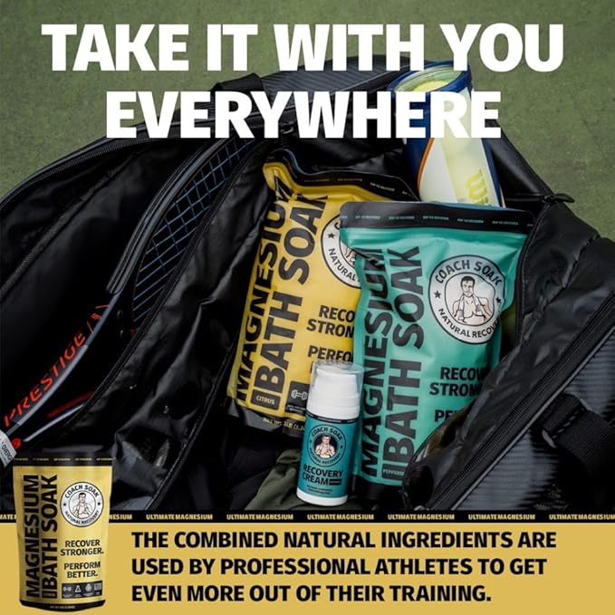 Coach Soak Recovery Bath Soak - Alternative to Epsom Salt Bath Soak - Fast-Absorbing Pure Magnesium Flakes & Dead Sea Salt with 21 Minerals, Bath Salts & Essential Oils - 3 lb, Energizing Citrus