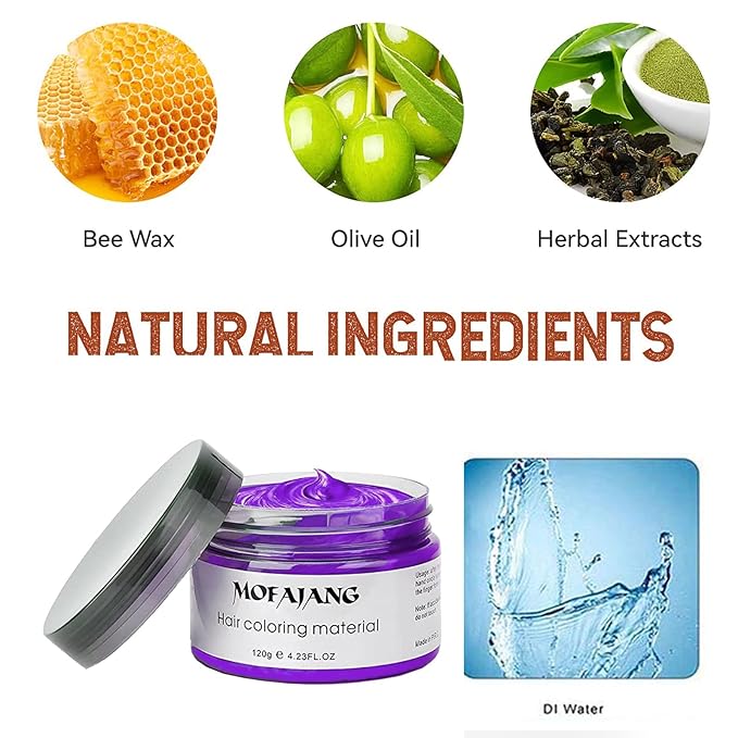 Temporary Hair Color Wax, Purple Hair Spray, 4.23 Ounces Natural Disposable Hair Wax Color Spray, Kids Women Temporary Hair Dye Wax Clay Pomades for Christmas Parties, Role Playing, Halloween (Purple)