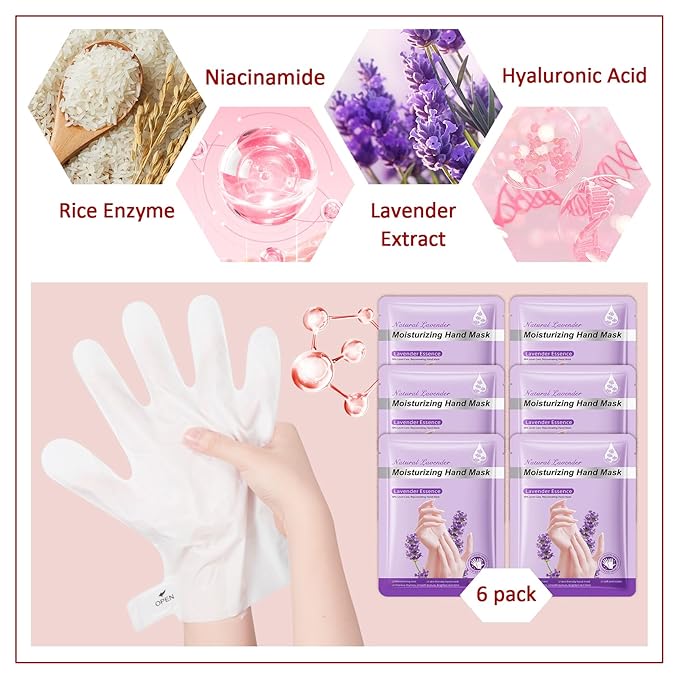 Hand Masks Moisturizing Gloves,6 Pairs Hydrating Hand Peel Masks Gift Set for Dry Cracked Hands Care,Long-lasting and Non-greasy Hand Moisturizer Gloves for Women I