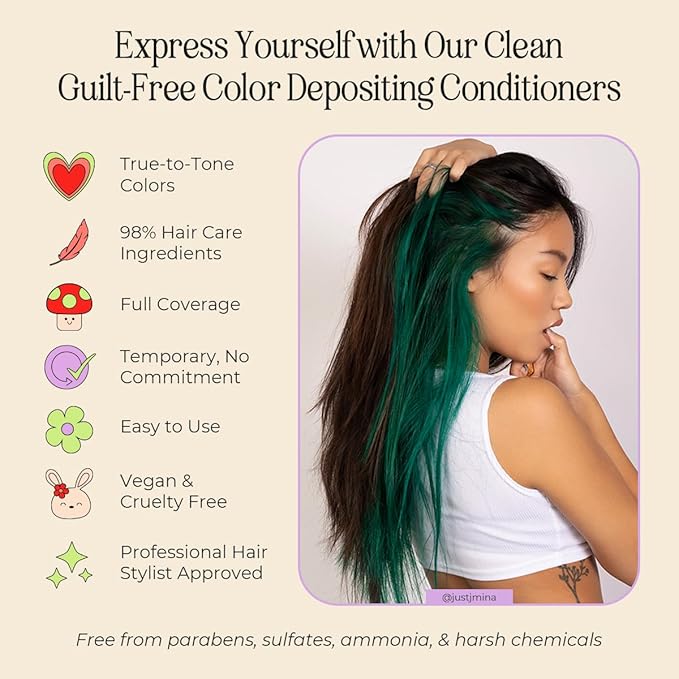 INH Semi Permanent Hair Color | Color Depositing Conditioner | Emerald Green Hair Dye | No Bleach & No Peroxide Temporary Tint for Women & Men | Vegan, Ammonia Free, & Sulfate Free | Ready to Use, 6oz