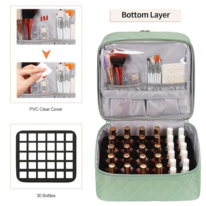 Ethereal Nail Polish Organizer Case Holds 30+ Bottles (15ml/0.5 fl.oz) Nail Lamp, Gel Polish Travel Case Bag for Nail Suppiles, Gift for Manicurist, Girls