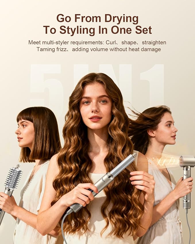 5-in-1 Professional Hair Dryer Brush, Powerful Multi-Styler with Auto-Wrap Curlers, Fast Drying Curling Straightening Volumizing Without Heat Damage, Storage Case Best Gift for Girl/Women