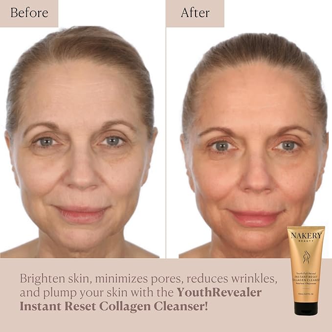 Nakery Face Cleanser for Women, Youth Revealer Facial Wash with Collagen, 10-in-1 Exfoliating Moisturizer for Dry and Textured Skin, Hydrating Formula for Smooth Plump Complexion