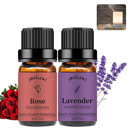yethious 2 Pack Lavender Rose Essential Oil Set 100% Pure Organic Lavender Aromatherapy Oil Rose Fragance Oil for Diffuser Essential Oil Set