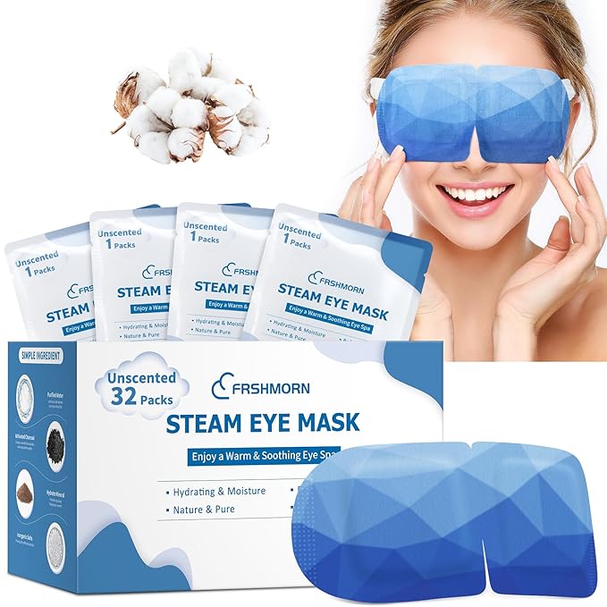 32 Packs Steam Eye Mask, Heated Eye Mask for Sleeping, Warm Compress for Eyes, Self Heating Disposal Steam Mask for Home Sleep, Office, Spa, Travel Essentials Stocking Stuffers (Unscented)