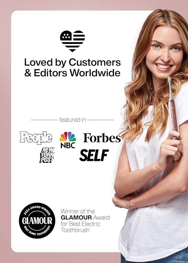 Aquasonic Vibe Series Ultra-Whitening Toothbrush – ADA Accepted Electric Toothbrush - 8 Brush Heads & Travel Case – 40,000 VPM Motor & Wireless Charging - 4 Modes w Smart Timer – Satin Rose Gold