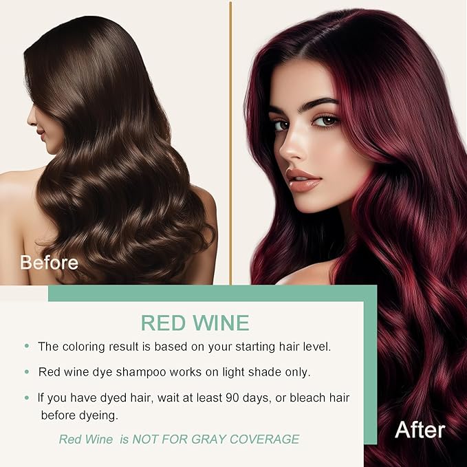 Red Hair Dye Shampoo, Instant Hair Color Shampoo, Covers Gray in Minutes, Burgundy Hair Dye, Champu Para Pintar el Cabello, Champu Para Canas, Easy to Use 16.90 Fl Oz