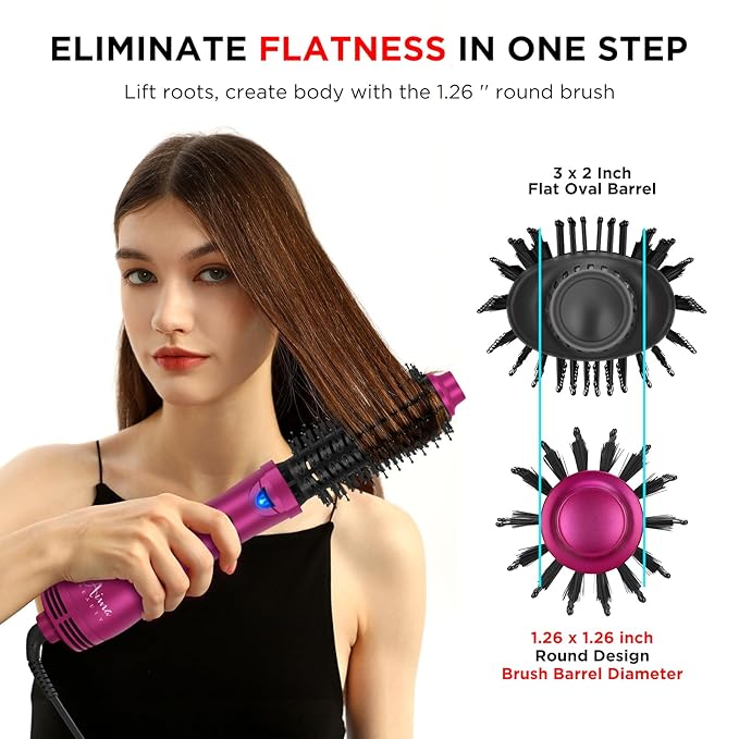 Aima Beauty One Step Hair Dryer & Volumizing Hot Air Brush, Ceramic Straightener Brush, Curler & Hot Comb 4 in 1 Salon Ionic Hair Brush, Rose Pink