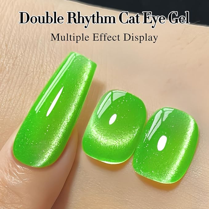 Double Rhythm 15ML Cat Eye Gel Polish with Magnet Glitter Shimmer Translucent Jelly Color 0.5 OZ Magnetic Gel Polish Salon DIY at Home (Green-MC1068)