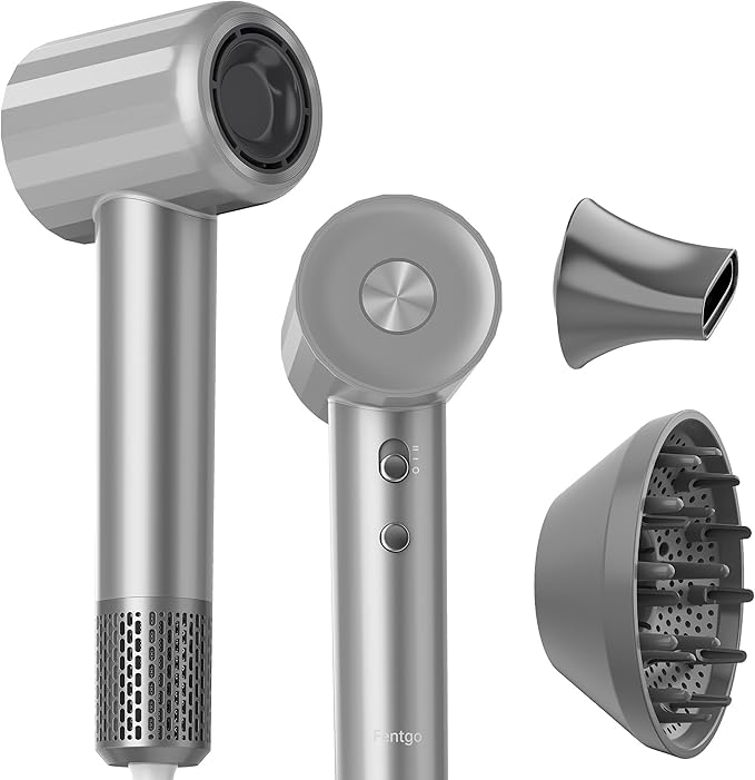 Fentgo Hair Dryer with Diffuser - High-Speed Ionic Low Noise Blow Dryer for Fast Drying, 2 Speeds & 4 Temps Thermo-Control, Lightweight & Quiet Hairdryer for Home & Travel