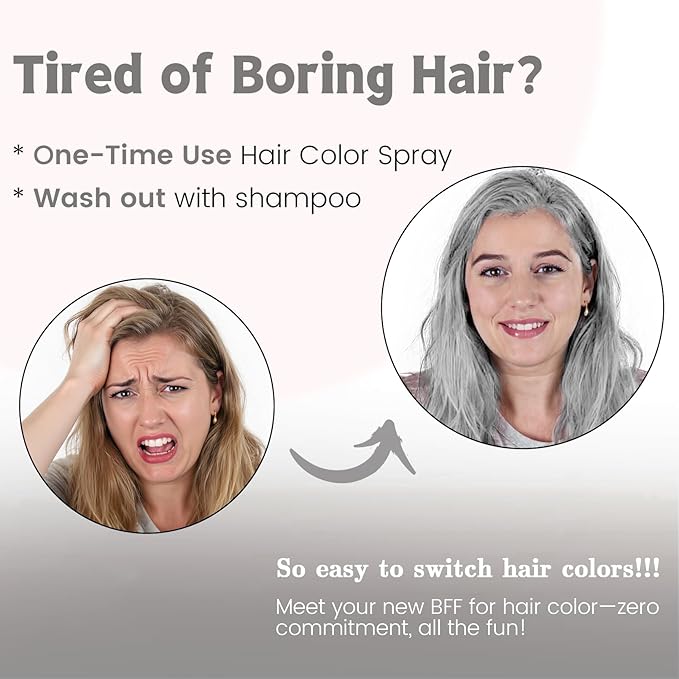 Hair Color Spray, Temporary Hair Dye for Women & Men, Vibrant Colors Hair Wax Gray Hair Cover for Party, Halloween, Cosplay (Silver, 120 ML)