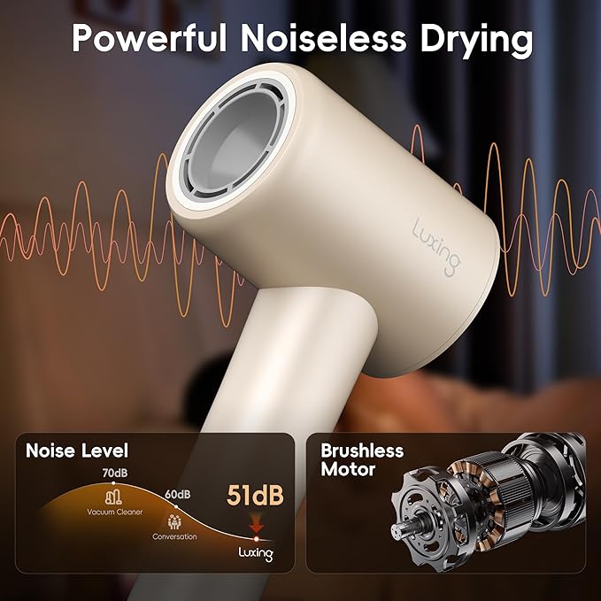 Hair Dryer, TurboLux Ionic 200 Million Negative Ions 1500W Fast Drying High Speed Hairdryer with Diffuser, Lightweight, Low Noise Hair Dryers for Women with 110000 RPM Brushless Motor (Cream)