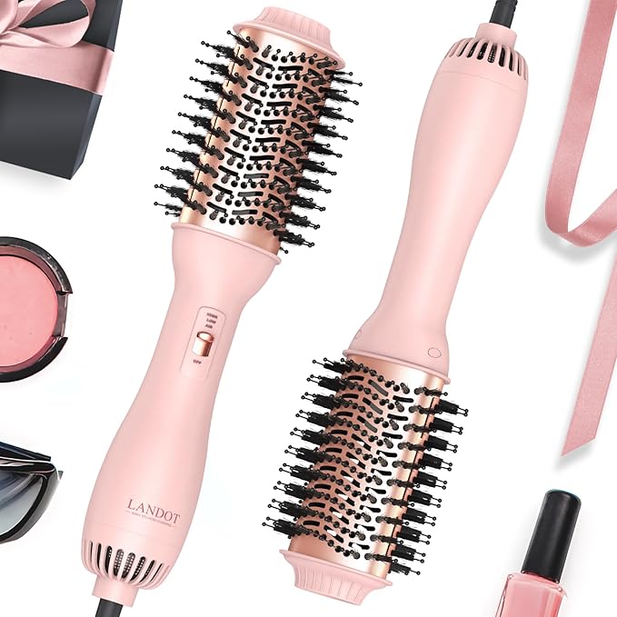 LANDOT Hair Blow Dryer Brush: One-Step Hot Air Brush with 60mm Oval Barrel - 4 in 1 HairDryer Styler and Volumizer for Drying Straightening Curling Volumizing Hair Fight Frizz and Add Volume