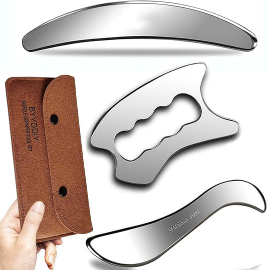 BYYDDIY 3 in 1 Stainless Steel Muscle Scraper Tools Set,Scraping Massage Tools for Physical Therapy,Derma Edge Massage Tool & GuaSha Massage Scraper Tool,IASTM Tools for Body (SXC)