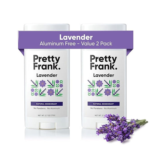 Pretty Frank Natural Aluminum-Free Deodorant Stick, Lavender (2-Pack) | All-Day Odor Control for Women & Men | Effective, Skin Soothing Formula with Safe, Organic Ingredients and Essential Oils