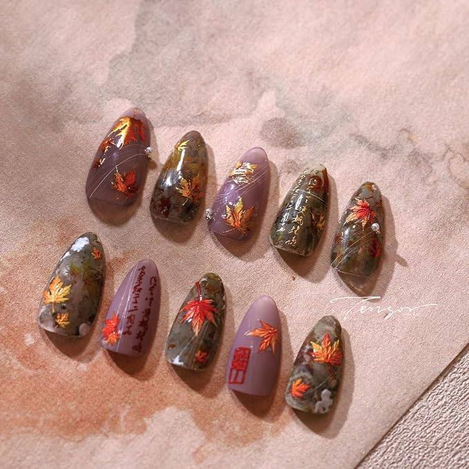 Fall Nail Art Stickers 5D Embossed Maple Leaf Nail Decals Autumn Leaves Nails Design Self-Adhesive Nail Art Supplies Fall Maple Leaf Manicure Sliders for Women Thanksgiving DIY Nail Decorations