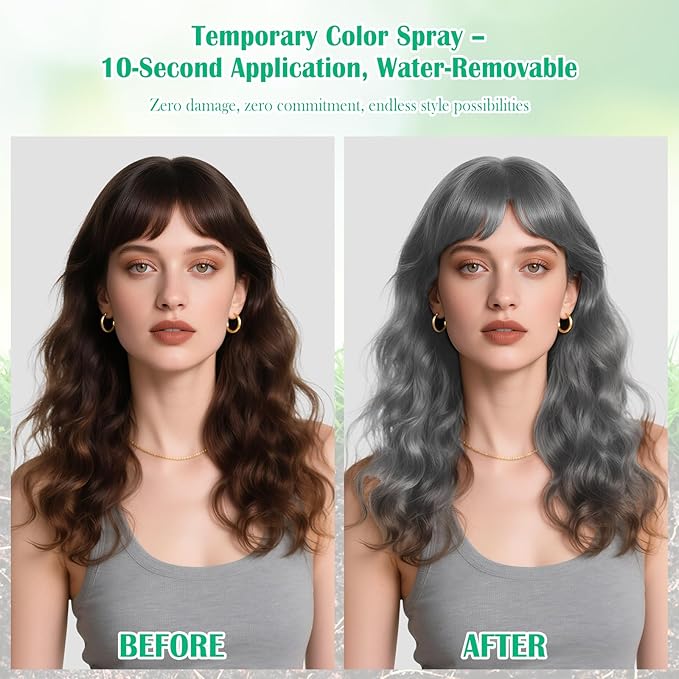 Christmas Silver Grey Gray Hair Spray Temporary Hair Color Spray for Kids Women Men, Washable Temporary Silver Grey Gray Hair Dye Paint Wax for Halloween Cosplay Festival Party Costume Makeup, 4.06 oz