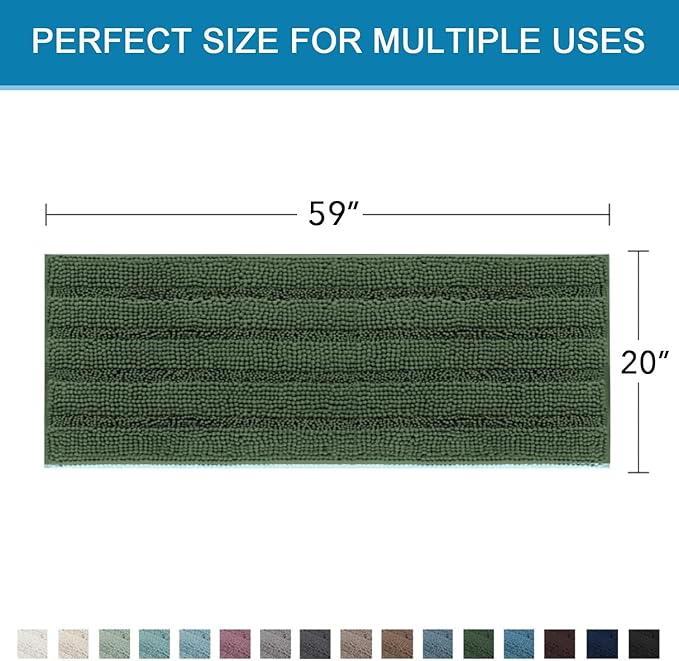 H.VERSAILTEX Bathroom Rugs Bath Mat Runner Rug Non Slip Kitchen Rug Extra Long Bath Rug Runners Oversized 59" x 20" Absorbent Washable Dry Fast Plush Area Rug for Bathroom/Bedroom - Bronze Green